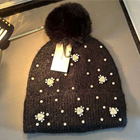 NWT! Black Pearl Bling One Size Fits Most Women’s Pom Pom Knit Beanie (K0077) - Picture 9 of 10